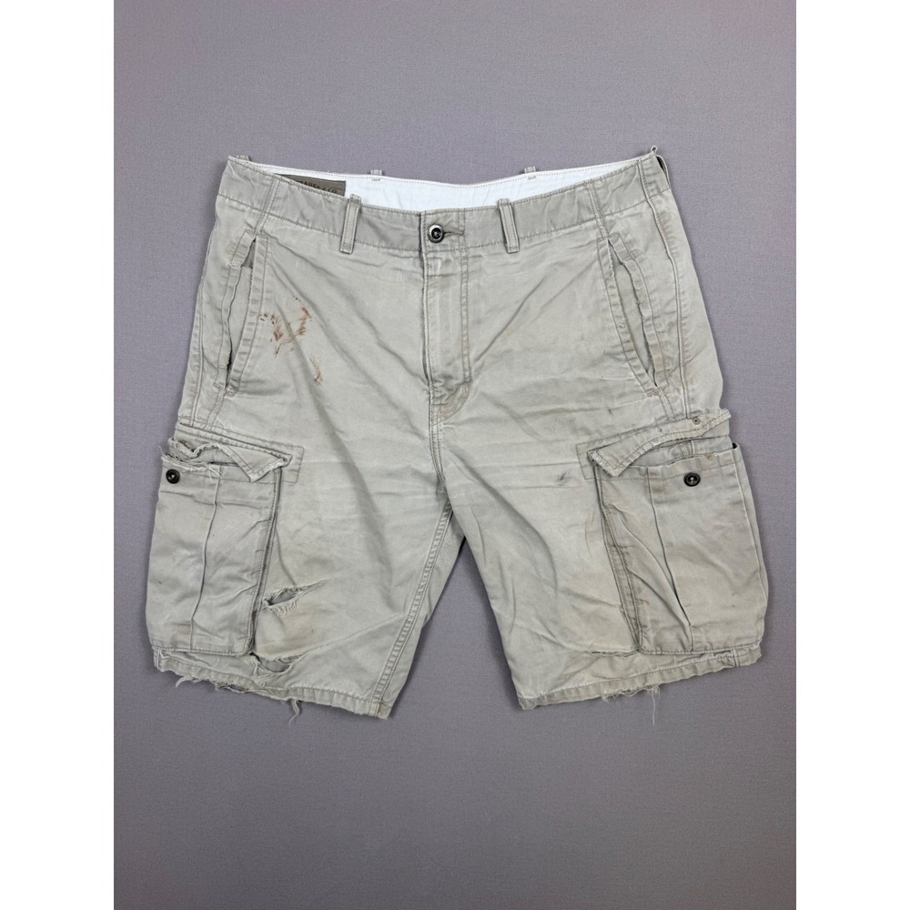 Levis Mens Cargo Shorts Tan Cotton Twill Distressed Utility Size 33‎ 34x10